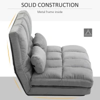 HOMCOM 2-In-1 Floor Sofa Lazy Bed, Folding Couch with 7 Position Adjustable Backrest, Thick Padding, Metal Frame and 2 Pillows, Light Grey(m-7)