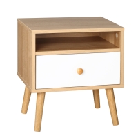 HOMCOM Bedside Table, Modern Nightstand with Drawer and Open Shelf, End Side Table for Living Room, Bedroom, Natural