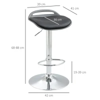 HOMCOM Set de 2 Scaune de Bar cu Înălțime Reglabilă și Suport pentru Picioare, 39x41x68-88 cm, Negru(m-3)