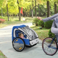 HOMCOM 2 Seat Bike Trailer Bicycle wagon for Kids Child Steel Frame Safety Harness Seat Carrier Hitch Coupler Blue White 130 x 76 x 88 cm(m-12)