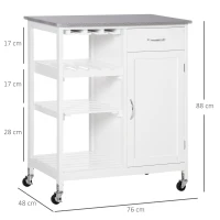 HOMCOM Compact Kitchen Trolley Utility Cart on Wheels with Wine Rack, Drawer, Open Shelf and Storage Cabinet for Dining Room, White(m-3)