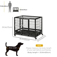 PawHut 38" Heavy Duty Metal Dog Crate Pet Cage with Tray Wheeled Dog Kennel - Black (Medium)(m-3)
