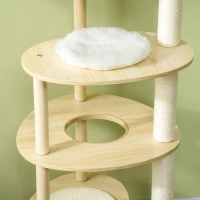 PawHut Ansamblu pentru pisici din PAL si lemn de pin cu stalp de zgariat pentru pisici din sisal, pat pentru pisici si stinghie de plus si bumbac PP, Ø54x123,5 cm, culoare stejar(m-8)