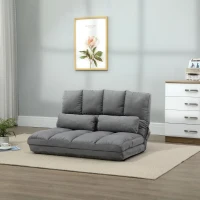 HOMCOM 2-In-1 Floor Sofa Lazy Bed, Folding Couch with 7 Position Adjustable Backrest, Thick Padding, Metal Frame and 2 Pillows, Light Grey(m-2)
