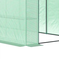 Outsunny Walk-In Lean to Wall Greenhouse with Windows and Doors 2 Tiers 6 Wired Shelves 300L x 150W x 213Hcm Green(m-10)