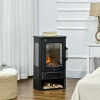 HOMCOM Elektrokamin, realistische Flammen, 2 Heizstufen, Überhitzungsschutz, Stahl, Schwarz, 44,5 x 32 x 74cm(m-2)