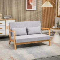 HOMCOM Canapea cu 2 locuri moderna din Lemn cu perne, tasatura cu efect de catifea, 122x80x72 cm, Gri(m-2)