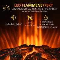 HOMCOM Elektrokamin, realistische Flammen, 2 Heizstufen, Überhitzungsschutz, Stahl, Schwarz, 44,5 x 32 x 74cm(m-5)