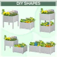 Outsunny 40cm x 40cm x 44cm Set of 2 26L Garden Raised Bed Elevated Patio Flower Plant Planter Box PP Vegetables Planting Container, Grey(m-8)