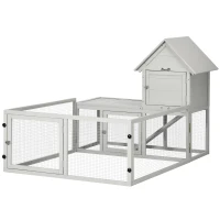 PawHut Indoor Rabbit Hutch, Guinea Pig Cage, with Slide-Out Tray, Large Fenced Area - Light Grey(m-11)