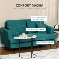 HOMCOM Canaoea cu 2 Locuri Moderna cu invelis din tesatura si captuseala deasa, 160x87x87cm, Verde(m-5)