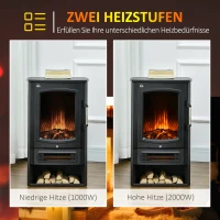 HOMCOM Elektrokamin, realistische Flammen, 2 Heizstufen, Überhitzungsschutz, Stahl, Schwarz, 44,5 x 32 x 74cm(m-4)