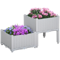 Outsunny Set of 2 Garden Raised Bed with Self-watering Disc, Elevated Planter Box, PP Vegetables Planting Container, Grey