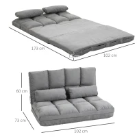 HOMCOM 2-In-1 Floor Sofa Lazy Bed, Folding Couch with 7 Position Adjustable Backrest, Thick Padding, Metal Frame and 2 Pillows, Light Grey(m-3)