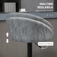 HOMCOM Set 2 Scaune de Bar cu inaltime reglabila Scaun rotativ, invelis din piele PU, suport pentru picioare, 57x50x84-104cm, Gri deschis(m-5)
