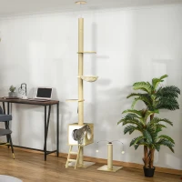PawHut Ansamblu pentru pisici din PAL reglabil in inaltime cu stalp de zgariat pentru pisici, hamac pentru pisici si minge de joaca, 40x40x225-285cm(m-10)