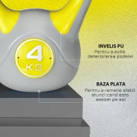 SPORTNOW Kettlebell 4kg din PU si nisip cu baza plana si maner comod, 18x12x20 cm, Galben(m-6)