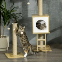 PawHut Ansamblu pentru pisici din PAL reglabil in inaltime cu stalp de zgariat pentru pisici, hamac pentru pisici si minge de joaca, 40x40x225-285cm(m-8)
