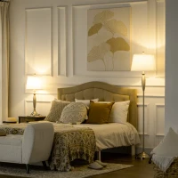 HOMCOM Set cu lampa de podea si veioza de masa din otel si stofa pentru iluminatul interior al casei si biroului, alb si argintiu(m-2)