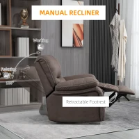 HOMCOM Fotoliu Relax cu inclinare manuala si suport pentru picioare, husa din microfibra si captuseala suplimentara, 97x90x96cm, maro(m-4)