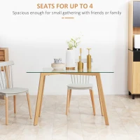 HOMCOM Masa de sufragerie dreptunghiulara pentru max 4 persoane, din otel cu blat din sticla securizata, pentru bucatarie, sufragerie 120x60x76cm(m-4)
