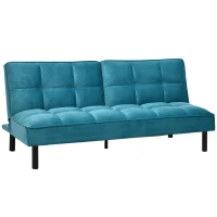 HOMCOM Canapea extensibila cu scaun captusit, canapea cu 3 locuri , canapea cu efect de catifea, verde, Lemn, otel(m-1)
