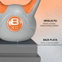 SPORTNOW Kettlebell 8kg din PU si nisip cu baza plata si maner practic pentru deadlifting, genuflexiuni si lifting, 20x14x24 cm, portocaliu(m-6)