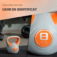 SPORTNOW Kettlebell 8kg din PU si nisip cu baza plata si maner practic pentru deadlifting, genuflexiuni si lifting, 20x14x24 cm, portocaliu(m-5)