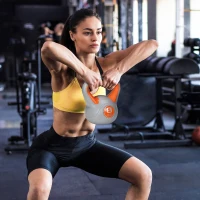 SPORTNOW Kettlebell 8kg din PU si nisip cu baza plata si maner practic pentru deadlifting, genuflexiuni si lifting, 20x14x24 cm, portocaliu(m-10)