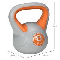 SPORTNOW Kettlebell 8kg din PU si nisip cu baza plata si maner practic pentru deadlifting, genuflexiuni si lifting, 20x14x24 cm, portocaliu(m-3)