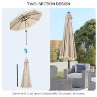 Parasol Outsunny, parasol ogrodowy, z frędzlami, uchylny, z korbą ręczną, stal+poliester, khaki, Ø268 x 232 cm(m-4)