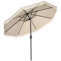 Parasol Outsunny, parasol ogrodowy, z frędzlami, uchylny, z korbą ręczną, stal+poliester, khaki, Ø268 x 232 cm(m-1)