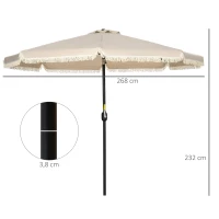 Parasol Outsunny, parasol ogrodowy, z frędzlami, uchylny, z korbą ręczną, stal+poliester, khaki, Ø268 x 232 cm(m-3)