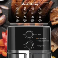 HOMCOM Heißluftfritteuse 4,5 L 1500W mit 8 Menüs Antihaftbeschichteter Korb für gesundes ölfreies fettarmes Kochen Stahl Schwarz 35,5 x 28 x 33,8 cm(m-4)