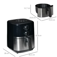 HOMCOM Heißluftfritteuse 4,5 L 1500W mit 8 Menüs Antihaftbeschichteter Korb für gesundes ölfreies fettarmes Kochen Stahl Schwarz 35,5 x 28 x 33,8 cm(m-3)