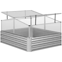 Outsunny bloembak, bloembak, bloembak met dakkleppen, kasgroentebed voor bloemen, kruiden in de tuin, terras en balkon, zilver, 126 x 107 x 67,5 cm(m-1)