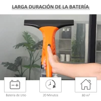 HOMCOM Limpiador de Ventanas Eléctrico 2 en 1 Aspirador Limpiacristales con Depósito de Agua 300 ml y Punta de Goma Incluye Pulverizador 19,5x12,5x33 cm Naranja(m-5)