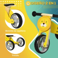 AIYAPLAY 2 en 1 Bicicleta sin Pedales de Madera para +18 Meses Triciclo Infantil Modelo León 60x38x38 cm Amarillo(m-4)
