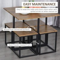 HOMCOM 5 Piece Dining Table and Chairs Set 4, Industrial Space Saving Table and Chairs with Metal Frame, Square Kitchen Table and Stools for Dining Room, Brown(m-4)