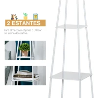 HOMCOM Lámpara de Pie Trípode de Metal Casquillo E27 de Máximo 40W con Pantalla de Lino y Estante de 2 Niveles 32,5x32,5x157,3 cm Blanco(m-5)