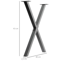 HOMCOM Conjunto de 2 Patas para Mesa Estilo Industrial 40x43 cm en Forma de X Patas de Muebles de Acero para Soporte con Protectores Tornillos de Montaje Incluidos Negro(m-3)