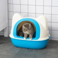 PawHut Caja de Arena para Gatos Arenero Cerrado de Gato con Orificio de Entrada y Pala Incluida 59x42,5x47 cm Blanco y Azul(m-2)