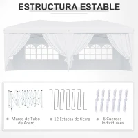 Outsunny Cenador de Jardín 5,91x2,97x2,55 m con 4 Paneles 4 Ventanas 2 Puertas 1 Bolsa Anti-UV y 12 Orificios de Drenaje Blanco(m-7)