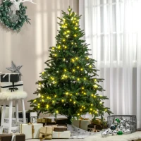HOMCOM Sapin de Noël artificiel lumineux 180 cm 1705 branches 320 LED - support pied pliable vert(m-10)