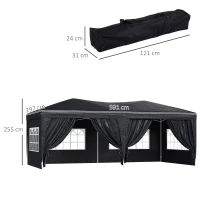 Outsunny 3 x 6m Garden Heavy Duty Pop Up Gazebo Marquee Party Tent Wedding Water Resistant Awning Canopy-Black(m-3)