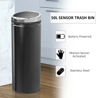 HOMCOM 50L Sensor Bin for Kitchen Waste Automatic Dustbin Motion Detection Dustbin  Stainless Steel Rubbish Can with Bucket, Black(m-5)