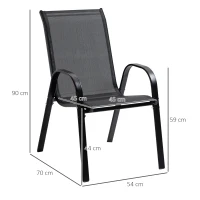 Outsunny Set cu 4 scaune cu cotiere, Scaune stivuibile pentru gradina, pentru veranda, balcon, exterior, Negru(m-3)