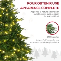 HOMCOM Sapin de Noël artificiel lumineux 180 cm 1705 branches 320 LED - support pied pliable vert(m-7)