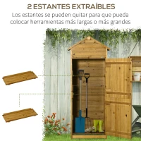 Outsunny Armario de Jardín de Madera 79x49x191,5 cm 0,28 m² Cobertizo para Almacenaje de Herramientas con Techo Asfáltico 3 Estantes y 2 Puertas con Cerrojo para Exterior Terraza Natural(m-5)