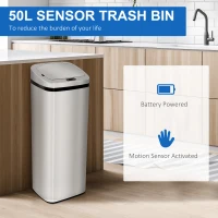 HOMCOM 50L Infrared Touchless Automatic Motion Sensor Dustbin Stainless Steel Trash Can Home Office(m-4)